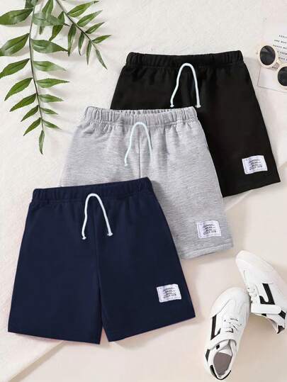3pcs/Set Boys' Summer Solid Color Casual Shorts