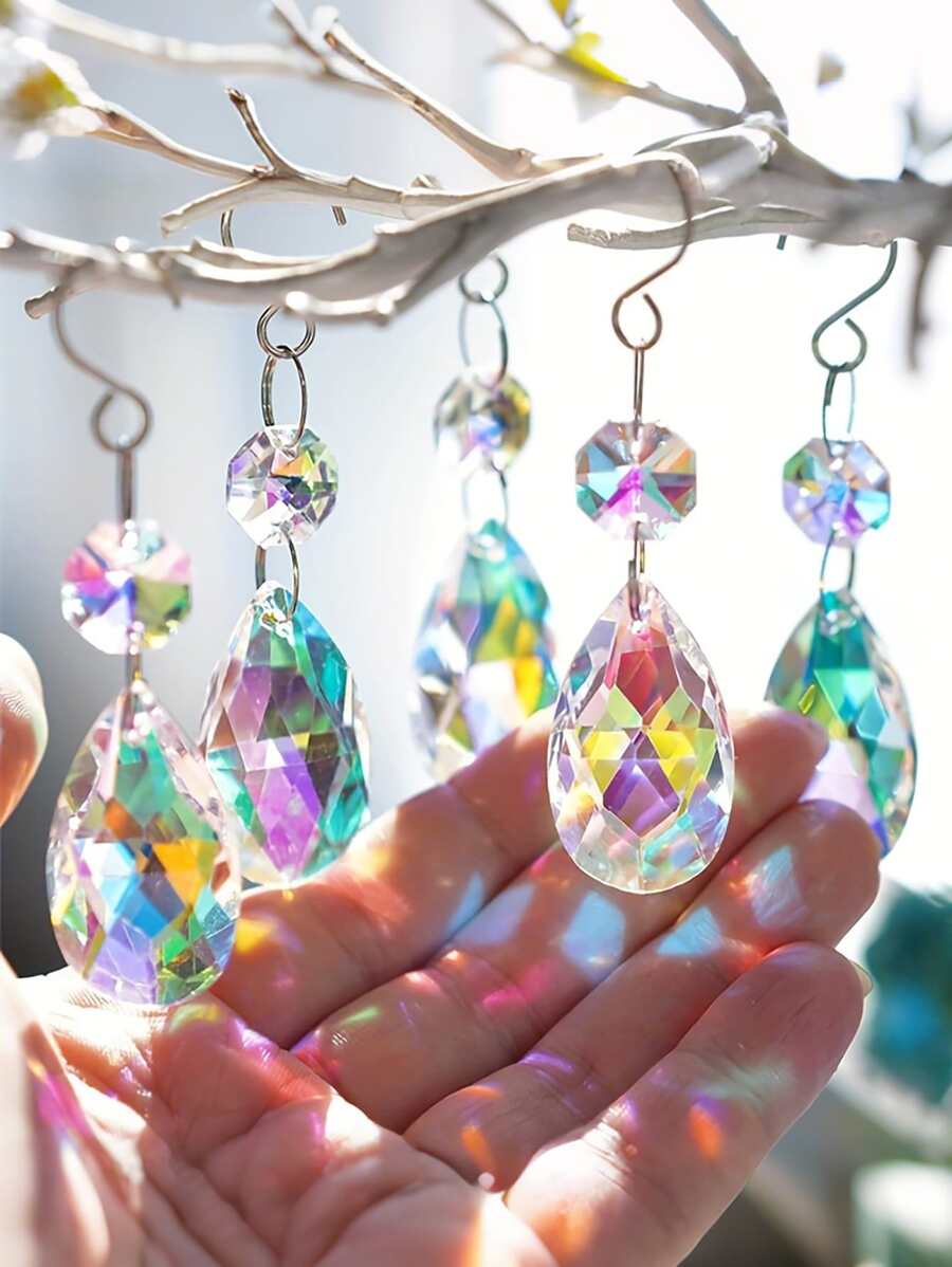 12个38毫米水晶阳光捕捉器,泪滴形悬挂装饰,彩虹窗饰,适用于家居、窗户、烛台、花园装饰、婚礼、节日 - 彩色 - 查看 1