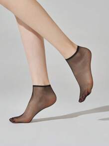 10 双女士超薄透明隐形短袜，中筒袜、及膝袜、踝袜和隐形袜，秋季 - 黑色 - 查看 7