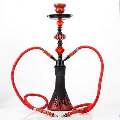 1 st. vattenpipa i mellanstorlek med dubbla slangar och fyrrör, vattenpipa i glas och tillbehör, ingen ström krävs