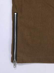 Yemwry Pantalones informales de unicolor con bolsillo y cremallera para hombres. Pantalones de pana marrón clásicos con una textura fina. El detalle de la cremallera agrega personalidad, el ajuste relajado es cómodo y versátil, adecuado para varios estilos, mostrando un gusto único.