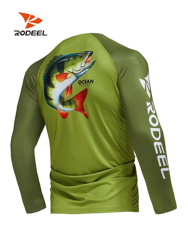 RODEEL Men's High Performance Raglan Long Sleeve Fishing Shirt Lightweight Sun Protection T-Shirt Cool Feeling Suitable For Outdoor Activities