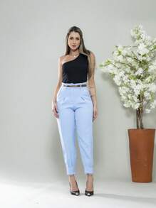 Carrot Pants With Zipper On The Leg, Tailored C3095 - 藍色 - 查看 5