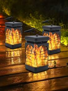 Set de 2/4 piezas Farol Solar, Luces solares exteriores IP65 a prueba de agua con llama parpadeante, decoración de Halloween, Mini luz solar colgante para jardín, patio, césped - Multicolor - Ver 2