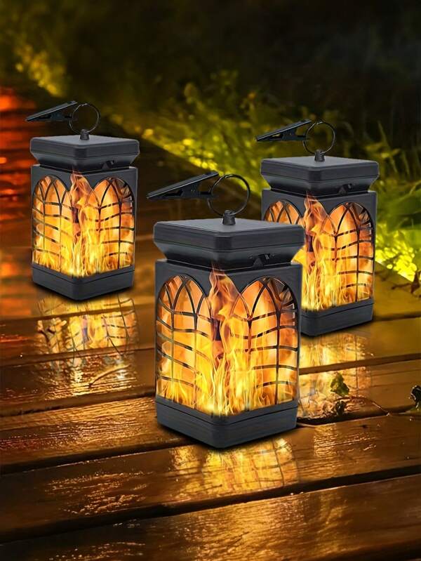 Set de 2/4 piezas Farol Solar, Luces solares exteriores IP65 a prueba de agua con llama parpadeante, decoración de Halloween, Mini luz solar colgante para jardín, patio, césped