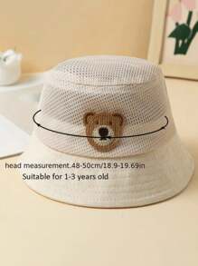1pc Kids Hollow Out Solid Color Bear Pattern Hat, UV Protection Breathable, 2-5Y