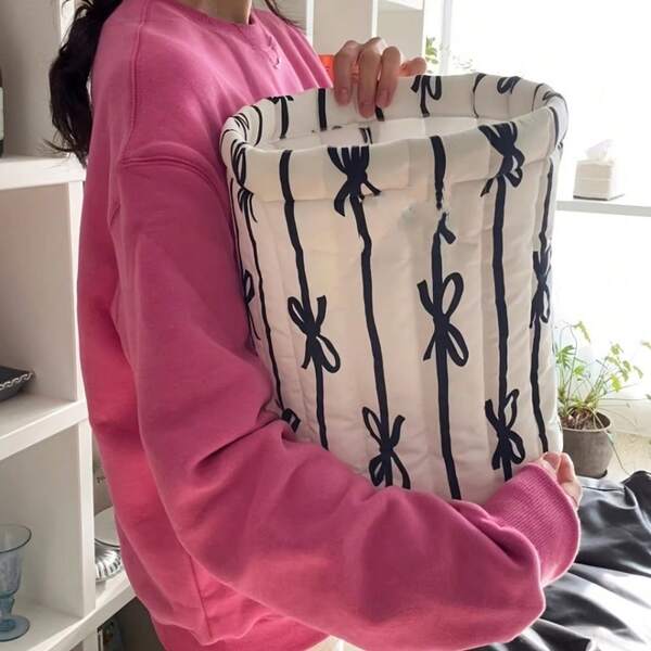 1 pièce Panier de rangement rond avec nœud papillon, organisateur de bureau à domicile