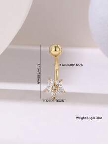 1pc Elegant Floral Cubic Zirconia Belly Button Ring, Women's Body Piercing Jewelry - Flower - View 11