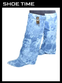 Padlock Detail Fold Over Wedge Knee High Boots - Denim - View 1