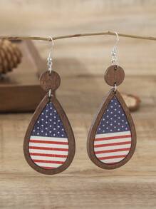 1 Pair New Patriotic Layered Wooden Star Stud Earrings With Wooden Frame, Celebrate 4th Of July