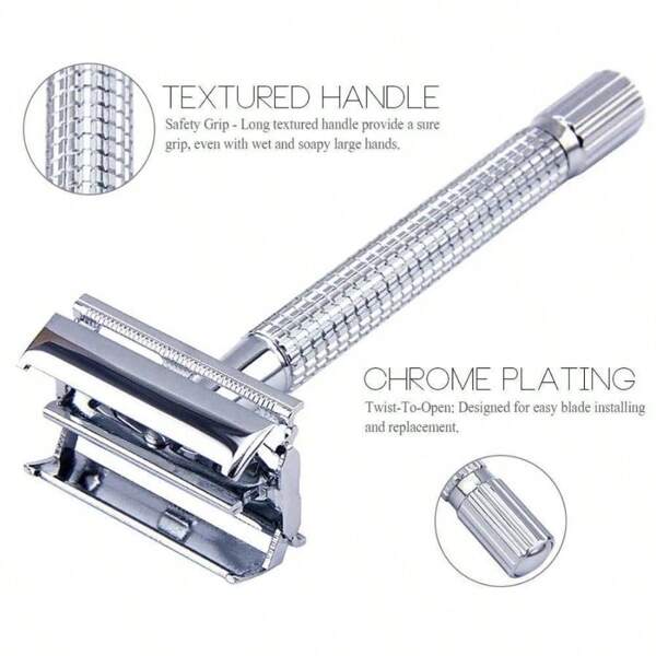 Afeitadora de 10 piezas de hoja doble borde de seguridad para hombre, afeitadora manual portátil y reutilizable para el hogar y salón