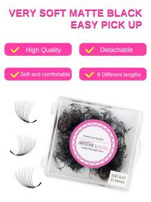 ARTSTAR 曲率 C/D 3D/4D/5D/6D/8D/10D/12D 黑色 Pramde 扇形睫毛 0.07 毫米 8-15 毫米 手工制作预制散装扇形睫毛延长 500 片 - D - 查看 2