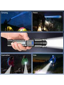 1pc Multifunctional Ultra Bright Flashlight, 7 Modes, Type-C Rechargeable Flashlight With Lithium Battery, Adjustable Focal Length, COB Side Light, Black Flashlight, Suitable For Outdoor Hiking/Camping/Fishing/Hiking