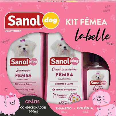 Kit Banho Cães Fêmeas La belle Shampoo, Condicionador e Colônia Sanol Dog