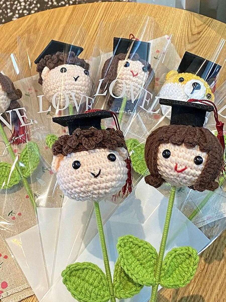 1 PIEZA Gorro de graduación doctoral de flor artificial de ganchillo - Perfecto para fiesta de graduación - Multicolor - Ver 1