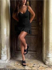 女士优雅性感透视Y2K露脐吊带背心镂空沙滩度假针织罩衫，夏季黑色春季派对 - 黑色 - 查看 8