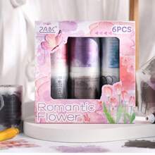 6pcs Romantic Floral Washi Tape Set, English Text And Butterfly Design, For DIY Scrapbooking, Office Supplies