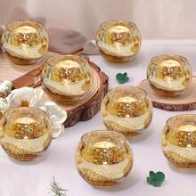 "3/6/12pcs Gold Glass Tea Light Candle Holders, 2.2 Inch Round Ball Shape With Starburst Design – Perfect For Christmas, Wedding, Dining Table Decor, Holiday Centerpiece, Home Decoration Gifts"