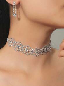 3pcs Earrings Plus Choker Elegant Jewelry Set Inlaid Rhinestone Dainty Flower Design Match Daily Outfits Party Accessories - Multicolor - View 7