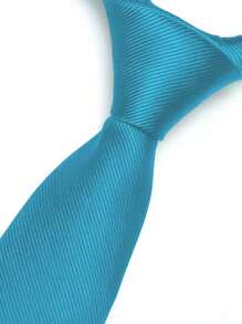 Premium Solid Plain Striped Slim Twill Tie - Blue - View 1
