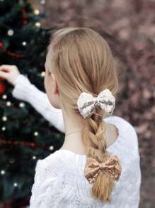 4Pcs Sparkling Sequin Hair Bows Clips - Mesh Bow-Knot Bling Bling Glitter Alligator Hairpin Barrettes For Girls Kids Teens