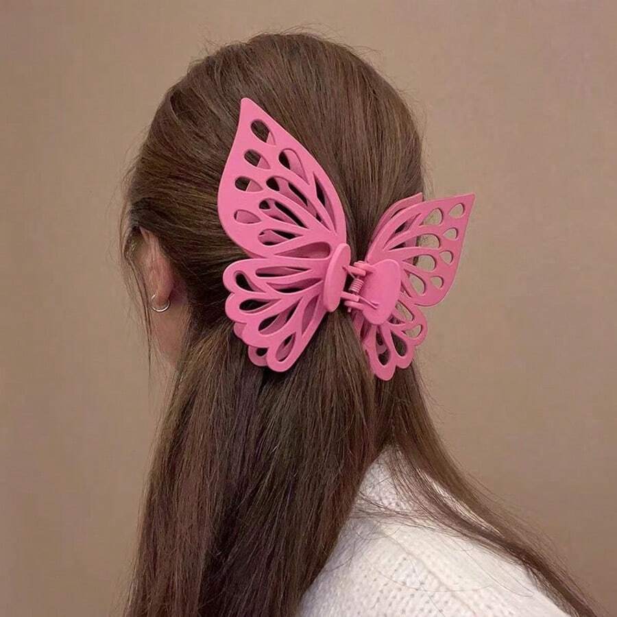 1 Pc Plus Size Double-Layered Hollow Butterfly Hair Claw Clip, Multifunctional Hair Accessory & Curtain Clip