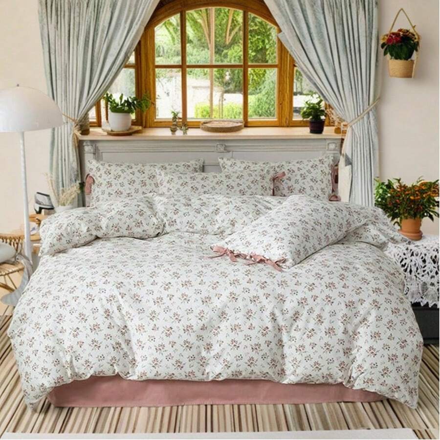 Vclife Vintage Floral Comforter Set Four Sizes, All Seasons Muslin Cotton Bedding Set, 3 Pieces Farmhouse Shabby Chic Jacquard Floral Comforter Set Perfect For Women And Men - Chăn in sợi hóa học-Lotus - Xem 1