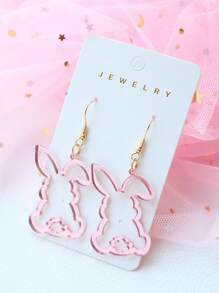1 Pair Acrylic Rabbit Ear Earrings, Hollow Mirrored Pink With Cute Rabbit Tail, Suitable For Women, Easter Holiday Gift Jewelry