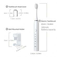 1PC Electric Toothbrush With 8 Replaceable Toothbrush Heads, A Wall-Mounted Bracket And A Dust Cover, USB Charging, 5-Speed Intelligent Cleaning Mode, Toothbrush Body, 7-Level Waterproof, Personal Oral Care Equipment Power Toothbrush, Suitable For Travel, Business Trips And Home Use, Gift Box Packaging For Men And Women - 白色 - 查看 4