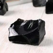 1pc/4pcs/8pcs Glam Style Obsidian Crystal Stone, Asymmetric Rough Raw Quartz Rock Specimen For Home Decor, Family Themed Holiday Decorations For Christmas, Easter, Thanksgiving, Valentine'S Day - Black - View 7