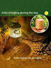 1pc Solar Powered Hummingbird Lamp/Hummingbird Planter Light, Waterproof Outdoor Hummingbird Lantern, Metal Bird Decor LED Lantern, Suitable For Lawn, Rooftop, Terrace, Etc.