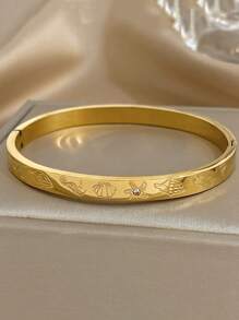 1 pieza Brazalete geométrico de circonita para mujeres, brazalete de acero inoxidable apilable, joyería diaria y de fiesta, regalo para el Día de la Madre