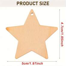 50pcs Blank Wooden Star Cutouts For DIY Crafts - Smooth, Durable Hanging Ornaments With Ropes, Ideal For Home & Party Decor, Gift Tags