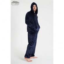 City Comfort Pyjama Set Warm Fleece With Fluffy Hoodie - Navy Blue - View 4