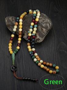 MONALLY 1pc 9mm 99-Bead Acrylic Tassel Necklace, Handmade Green Color, Long Style Suitable For Men's Daily Wear, Unique Personalized, Random Bead Color - Beaded Necklace - View 13