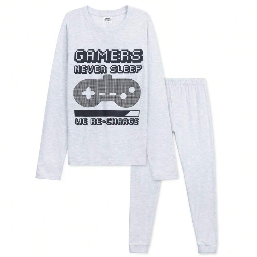 City Comfort Pyjama Long PJ Set Gaming Nightwear Comfy Loungewear Soft Sleepwear Gamer Gift - White - View 1