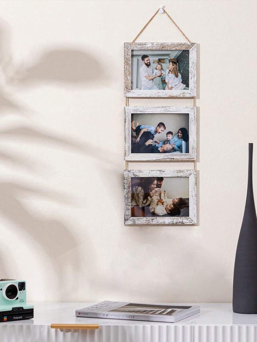 Marco de galería de pared blanco desgastado con 4x6" con 3/4/5 aberturas, orientación vertical para decoración del hogar perfecto para decoración del hogar y de oficina, display vertical, decoración del hogar - Multicolor - Ver 1