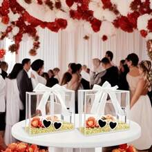 1/5/10 Peças de Sacolas de Presente Transparentes, Material Plástico, Incluindo Fitas, com Alças Vazadas, Adequado para Acompanhamento de Sacolas de Presente, Festas de Aniversário, Formatura, Casamentos, Páscoa, Embalagem de Presentes de Natal, Essencial de Embalagem Perfeita, Sacolas de Presente Requintadas