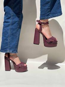 Casual Double Platform Sandals - 酒紅色 - 查看 2