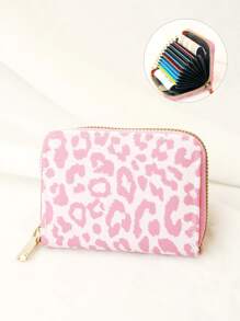 Pink Leopard Single Layer 11 Card Slots Wallet Small Wallet Mini Monederos Coin Purses Organ Bag Ultra-Thin Card Sleeve For Women Wallet Mini Wallet Purse Wallet Card Wallet Wallet - Pink - View 3