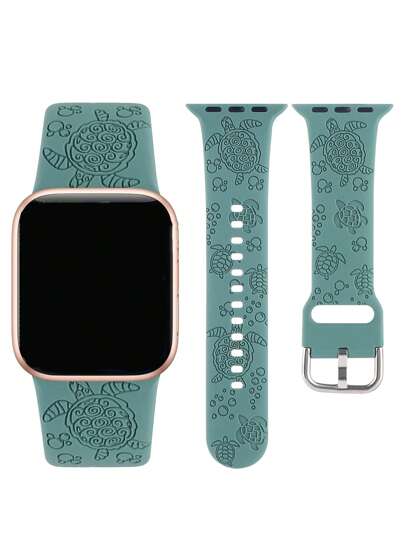 1pc Adorable Bubble Sea Turtle Deeply Carved Silicone Watch Strap Compatible With Apple Watch Band 38/40/41/42/S10 42/44/45/46/49mm, Ocean And Beach Style Compatible With Iwatch Strap Ultra2/SE/10/9/8/7/6/5/4/3/2/1Series, Women/Man Watchbands, Fine Women Fashion Watch Accessories, Smart Watch Strap/Band, Unique Personalized And Style Strap, Valentine's Day Mother's Day Gift