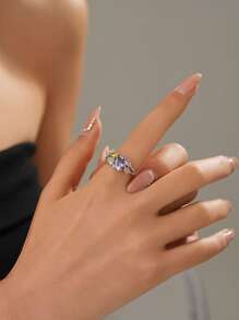 Elegant European & American Fashion Multicolor Zirconia S925 Sterling Silver Ring, Luxurious Personalized Wedding Engagement Anniversary Gift