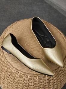 1 Pair Women Pointed Toe Simple Practical Pumps - Light Gold - View 3