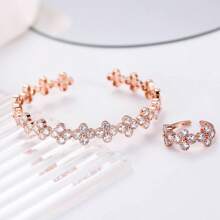 1 套简约时尚女士首饰套装，锆石镶嵌手链和戒指，节日礼物 - S61271 - 查看 8