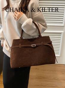 1 pieza Bolso tipo tote para mujer, bolso casual de gran capacidad con cierre magnético, decoración con cinturón, diseño de doble asa, apto para viajes, compras, citas, regalos - adecuado para adolescentes, estudiantes universitarios y damas de oficina, bolso de moda