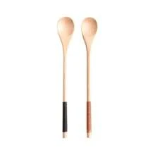 1/2pcs Japanese Wooden Solid Wood Coffee Spoon Honey Mixing Spoon Long Handle Round Mouth Round Handle Wooden Spoon
