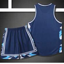 2pcs Personalized Tween Boys Basketball Jersey- Customized Team Name,Number And Photo Print Tank Top+Shorts Breathable Sweat-Absorbing Outdoor Activities Sports Set
