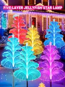 1/2/4个装太阳能五层水母星形灯，圣诞树灯，花园草坪地面嵌入式装饰灯，适用于小路、庭院、露台、户外派对和花园照明 - 彩色 - 查看 2