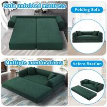 Compression Sofa - Convertible Floor Foldable Sofa Bed - With 2 Pillows, Corduroy, Queen Size - 墨綠色 - 查看 3