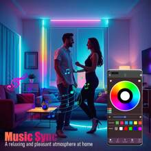 NBBUFF 3ft-100ft(2 Rolls 50ft) Smart LED Strip Lights For Home Decor, With App Control And IR Remote Adhesive Backing Adjustable Brightness Music Sync Timing DIY Scene Modes, LED Lights For Room Decor TV Backlight Birthday Party Kitchen Bedroom Decor Gifts - Multicolor - View 4